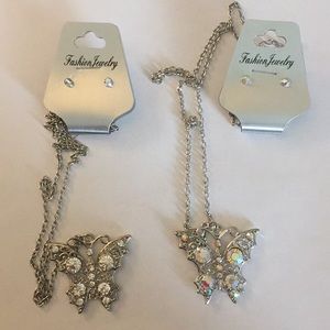 Butterfly necklace with matching stud earrings